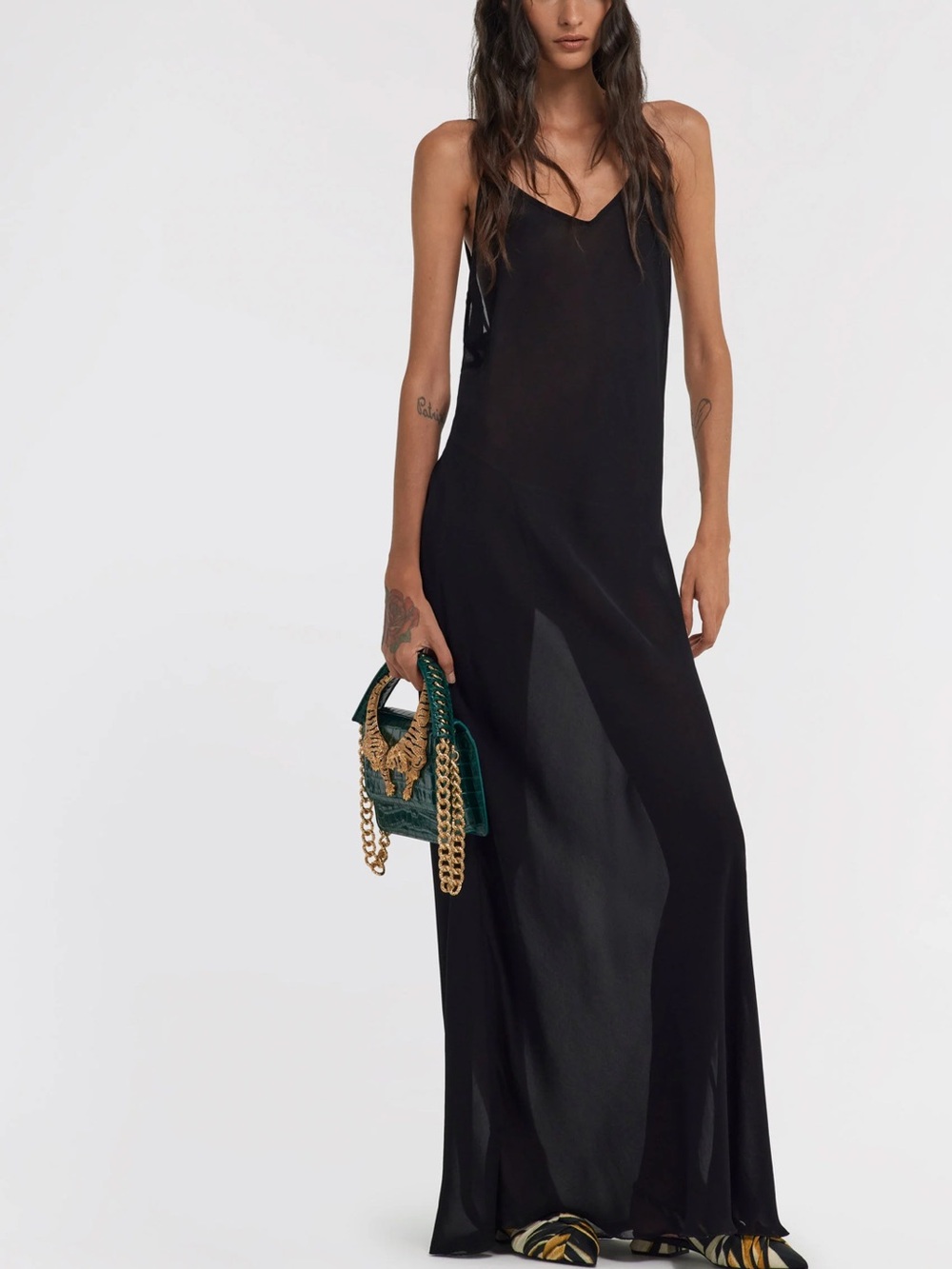 Black Slip Maxi Dress with V-Neck